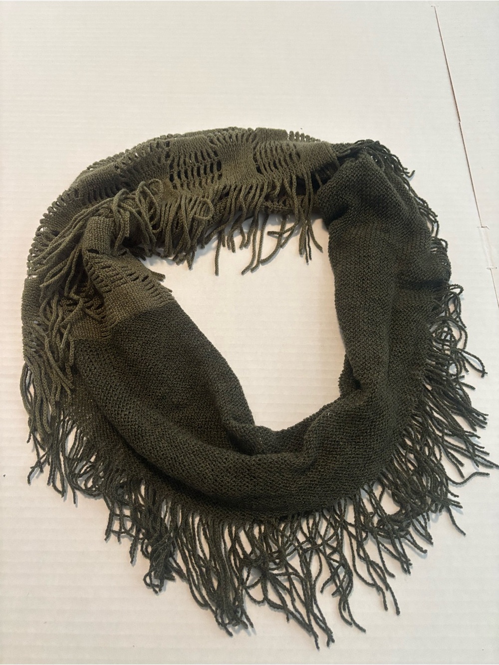 Fringed Olive Knit Scarf - Women Accessories
